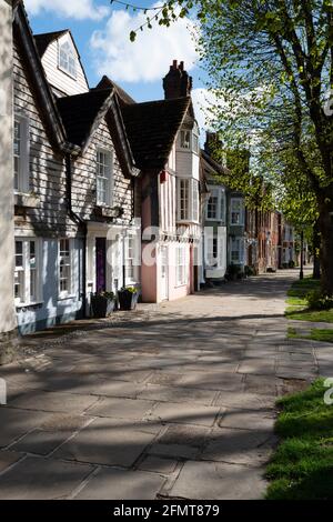 Listed buildings on the Causeway in Horsham town centre on a spring afternoon. West Sussex, UK Stock Photo