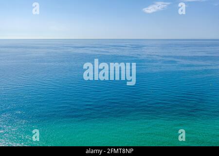 Green-blue sea water texture in calm Mediterranean sea, Spain Stock Photo