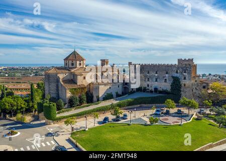 a view of Sant Marti Church and Altafulla Castle in Altafulla, Catalonia Spain Stock Photo