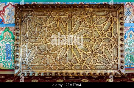 Brass metal plate carved decorative element Arabic Stock Photo