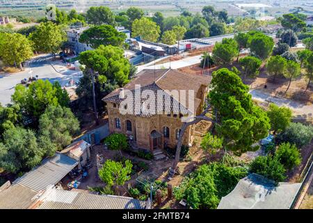 Colonia Guell, Spain - August 27, 2020: Parish of sacred heart in Colonia Guell, province of Barcelona, Spain. Stock Photo