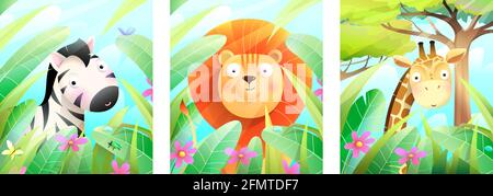 African Zoo or Safari Animals Posters for Kids Stock Vector