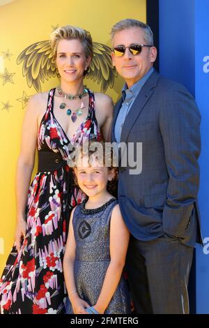 LOS ANGELES - JUN 24:  Kristen Wiig, Nev Scharrel, Steve Carell at the 'Despicable Me 3' Premiere at the Shrine Auditorium on June 24, 2017 in Los Angeles, CA Stock Photo