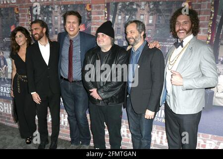 LOS ANGELES - FEB 15:  Gina Gershon, George Basil, Pete Holmes, Artie Lange, Judd Apatow, T.J. Miller at the 'Crashing' HBO Premiere Screening at the Avalon Hollywood on February 15, 2017 in Los Angeles, CA Stock Photo