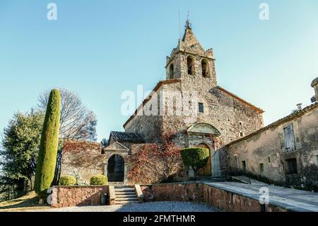 The romanic church of Santa Maria de Sau in Vilanova de Sau, Catalonia, Spain Stock Photo
