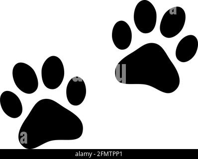 Cute cartoon monochrome dog paw print lineart vector clipart. Wildlife ...
