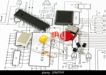 Individual Components Electronics components and circuit diagram Stock Photo - Alamy