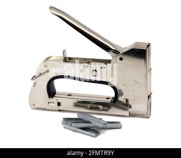 Construction Stapler - Isolated on a white background. Stock Photo