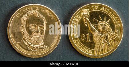1 dollar coin with the image of Ulysses S. Grant, 18th president of the United States of America (1769-1877) Stock Photo