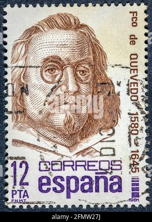 SPAIN - CIRCA 1981: stamp printed by Spain, shows Francisco de Quevedo Stock Photo