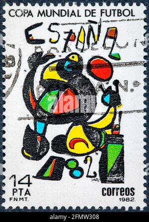 SPAIN - CIRCA 1982: stamp printed by Spain shows Soccer World Cup Stock Photo
