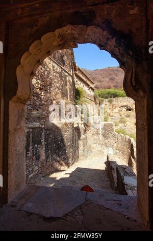 Taragarh fort in Bundi town, typical medieval fortress in Rajasthan, India Stock Photo