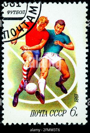 USSR - CIRCA 1981: A stamp printed in the USSR shows football, circa 1981 Stock Photo