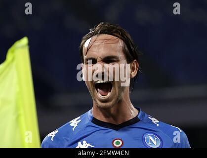 Naples, Italy. 11th May, 2021. Napoli's Fabian Ruiz celebrates his goal during a Serie A soccer match between Napoli and Udinese in Naples, Italy, May 11, 2021.The match ended 5-1. Credit: Stringer/Xinhua/Alamy Live News Stock Photo