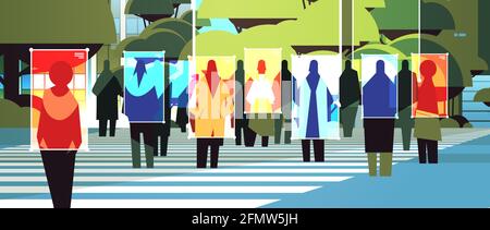 detection and identification of people on city street facial recognition system AI analyze big data concept Stock Vector