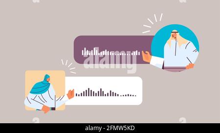 arab people communicating in instant messengers by voice messages audio chat application online communication Stock Vector