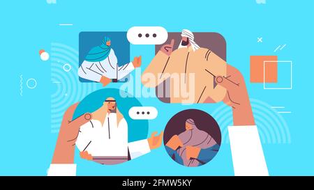 arab people chatting in messenger or social network chat bubble communication online instant messaging Stock Vector