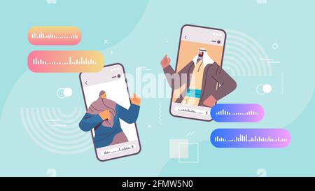 arabic people communicating in instant messengers by voice messages audio chat application online communication Stock Vector