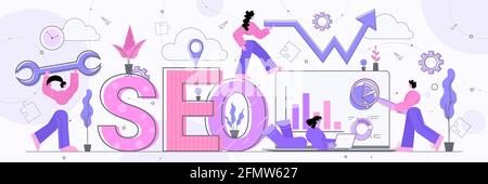 businesspeople team working together on SEO search engine optimization teamwork concept Stock Vector