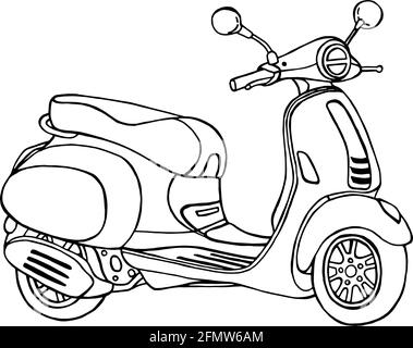 Vintage Scooter Doodle style illustration in vector format. Retro Scooter Hand drawn sketch. Antique motorcycle Stock Vector