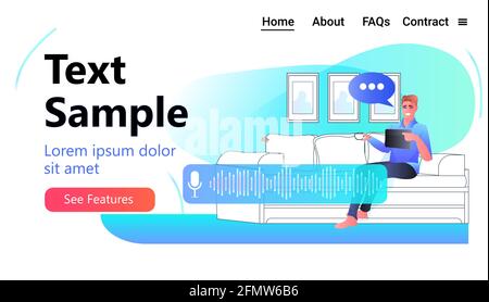 man using tablet pc voice messages audio chat application online communication artificial intelligence concept Stock Vector