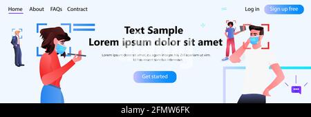 detection and identification of businesspeople in masks facial recognition system AI analyze big data concept Stock Vector