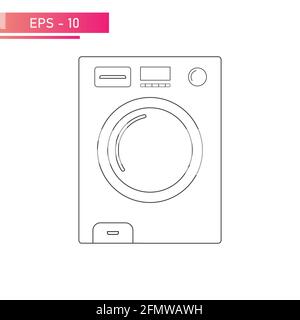 Washing machine in a linear design with a display and convenient operation. Household appliances for the home. On a white background. Flat vector Stock Vector