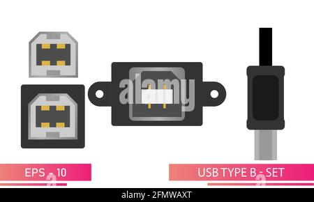 Kit, USB type B. On a white background. Flat vector illustration. Stock Vector