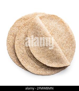Whole grain tortilla wraps isolated on white background. Stock Photo