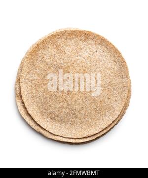 Whole grain tortilla wraps isolated on white background. Stock Photo