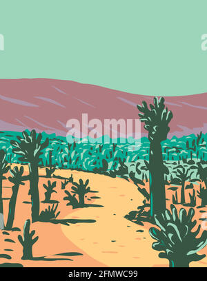 WPA Poster Art of Cholla Cactus Garden Nature Trail near Desert Hot Springs located in Joshua Tree National Park in California done in works project a Stock Vector
