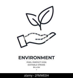 Ecology and environment concept editable stroke outline icon isolated on white background flat vector illustration. Pixel perfect. 64 x 64. Stock Vector