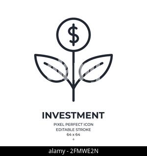 Banking and investment concept editable stroke outline icon isolated on white background flat vector illustration. Pixel perfect. 64 x 64. Stock Vector