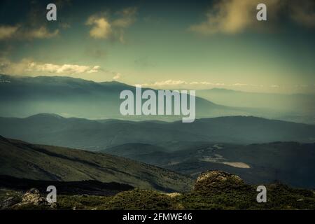 View from the highest peak of Vitosha - Cherni Vrah to Rila Mountain Stock Photo