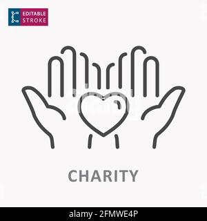 Charity line icon. Symbol of solidarity, help, care. Editable stroke. Vector illustration. Stock Vector