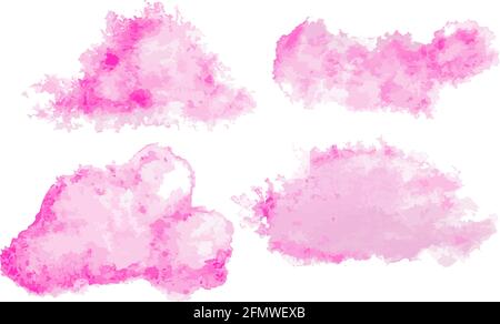 Pink colorful watercolor hand drawn stroke isolated paper grain texture stain on white background for design, decoration. Abstract artistic shape elem Stock Vector