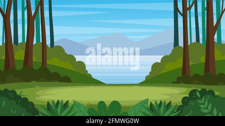 Mountain landscape with summer forest Stock Vector