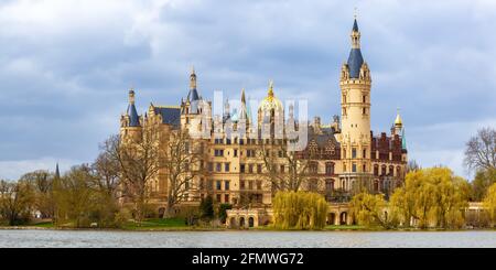 Schwerin Castle Schweriner Schloss Parliament Government Mecklenburg-Vorpommern panoramic view in Germany landmark Stock Photo