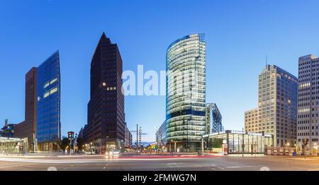 Berlin Skyline Potsdamer Platz square panoramic view at night in Germany landmark Stock Photo