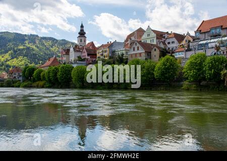 View of the Styrian town Frohnleiten, Austria Stock Photo