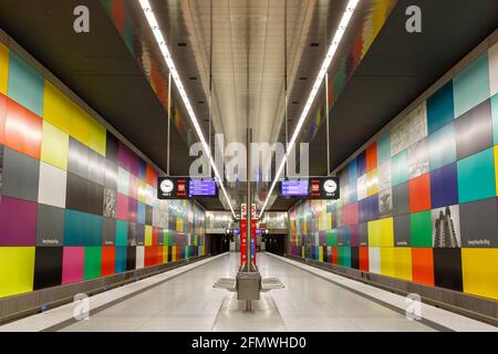 Munich, Germany - November 16, 2014: Metro Underground Station Georg-Brauchle-Ring in Munich, Germany. Stock Photo