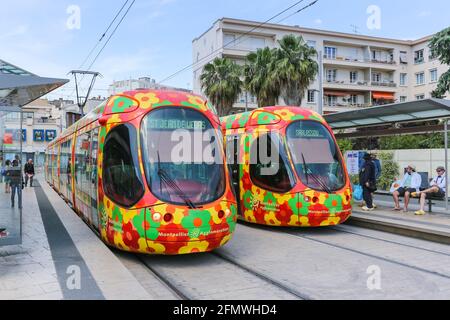 Montpellier, France - May 24, 2015: Tram Tramway de Montpellier public transport transit transportation in Montpellier, France. Stock Photo