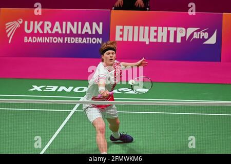 KYIV, UKRAINE - APRIL 30, 2021: Anders ANTONSEN during the badminton match. The 2020 European Championships. Semi-final round. Stock Photo