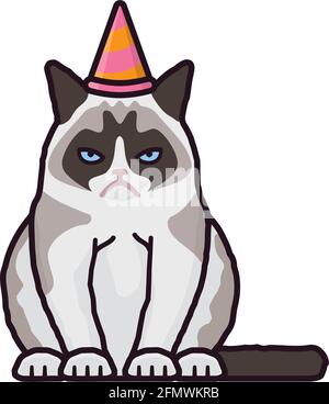 Bored grumpy cat with party hat isolated vector illustration for Blasé Day on November 25 Stock Vector