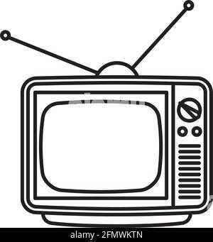 Retro 1970s style portable television set vector line icon for World Television Day on November 21. Stock Vector