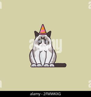 Bored grumpy cat with party hat vector illustration for Blasé Day on November 25 Stock Vector