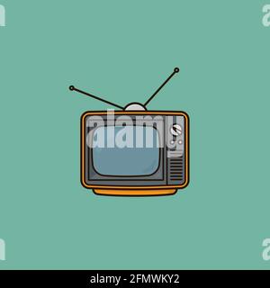 Retro tangerine 1970s style portable television set vector illustration for World Television Day on November 21. Stock Vector