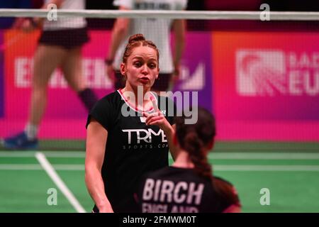 KYIV, UKRAINE - APRIL 30, 2021: Lauren SMITH during the badminton match. The 2020 European Championships. Semi-final round. Stock Photo