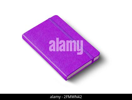 Purple closed notebook mockup isolated on white Stock Photo