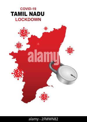 Tamil nadu lockdown preventing covid19, corona virus epidemic and outbreak. Lockdown concept Tamil nadu map with locker. vector illustration design Stock Vector